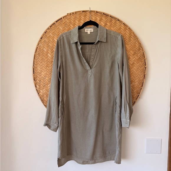 ANTHROPOLOGIE CLOTH & STONE KHAKI TENCEL SHIRT DRESS SZ MED BOHEMIAN LAGENLOOK‎ - Picture 2 of 14